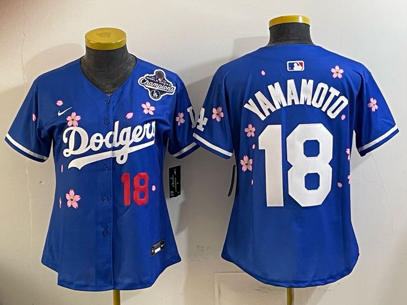 Youth Nike 2026 Los Angeles Dodgers #18 Yamamoto Blue Sakura Edition Game MLB Jersey 011
